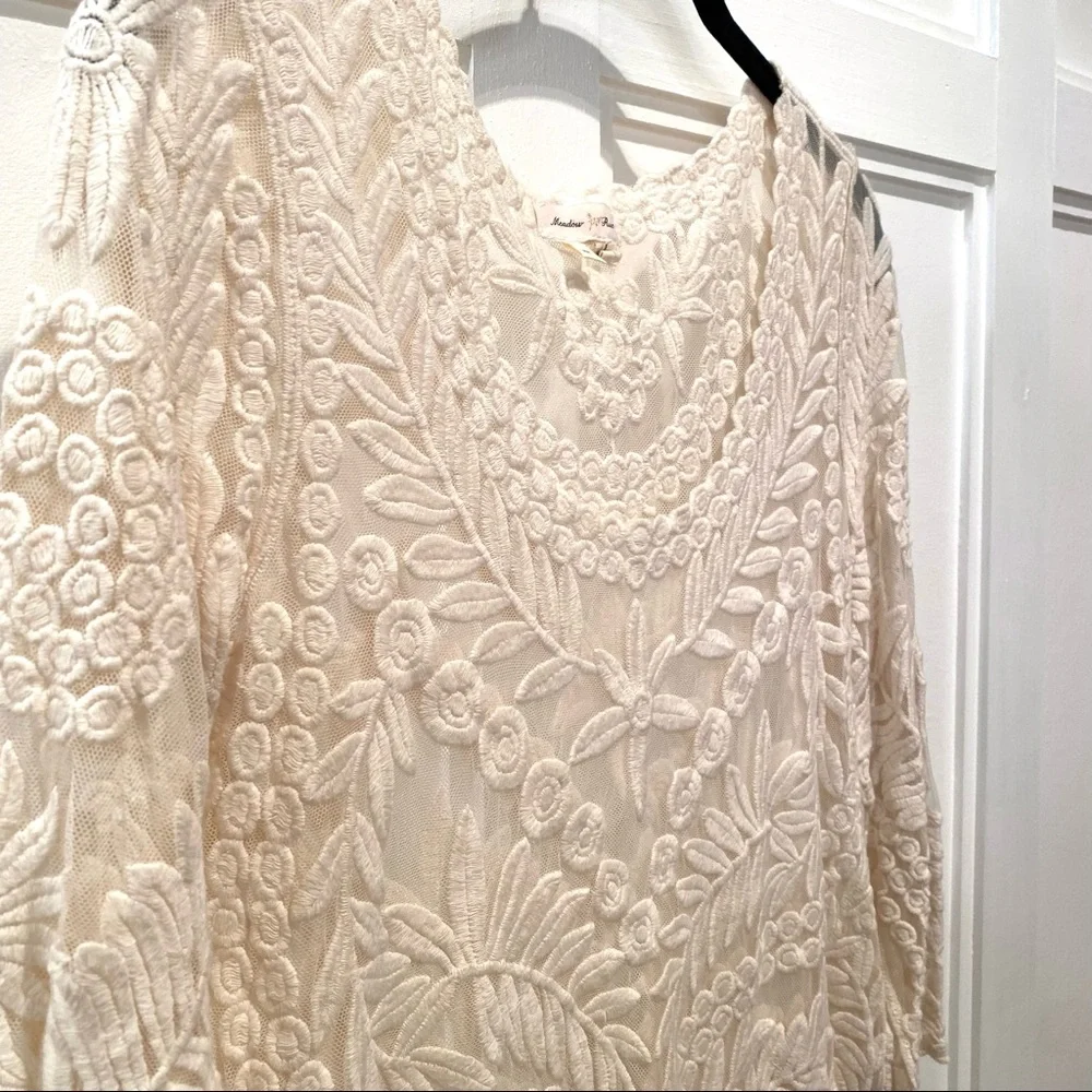 Anthropologie Meadow Rue XS Cream Ivory Embroidered Blouse - Picture 2 of 5